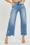 Risen straight leg raw hem jeans