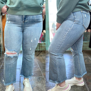 Risen cropped raw hem jeans