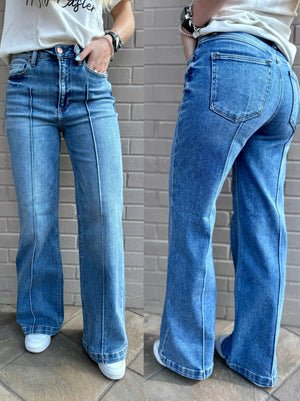 Risen front seam jeans