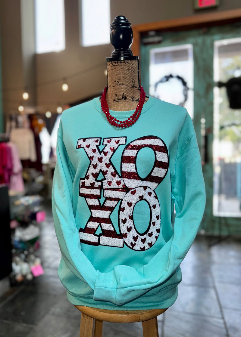 Teal XOXO crewneck