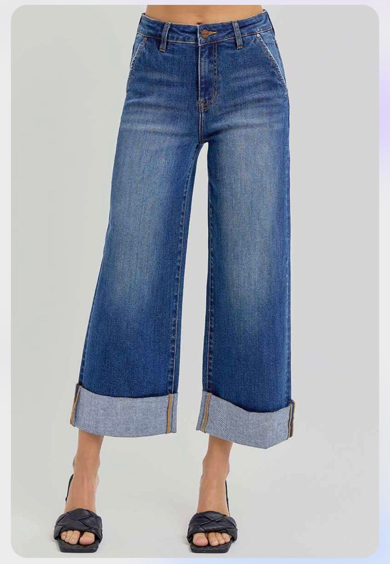 Risen Cropped and Cuffed Jeans