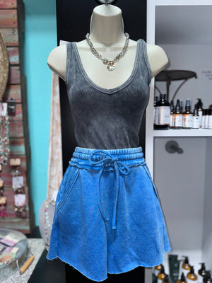 Acid Wash Fleece Drawstring Shorts w/ Pockets