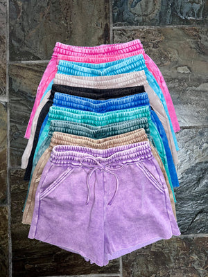 Acid Wash Fleece Drawstring Shorts w/ Pockets