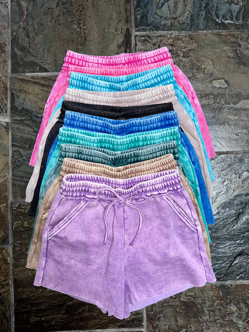Acid Wash Fleece Drawstring Shorts w/ Pockets