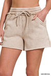 Acid Wash Fleece Drawstring Shorts w/ Pockets