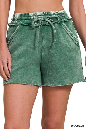Acid Wash Fleece Drawstring Shorts w/ Pockets
