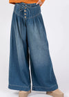 Smocked Waist Band Wide Leg Jeans