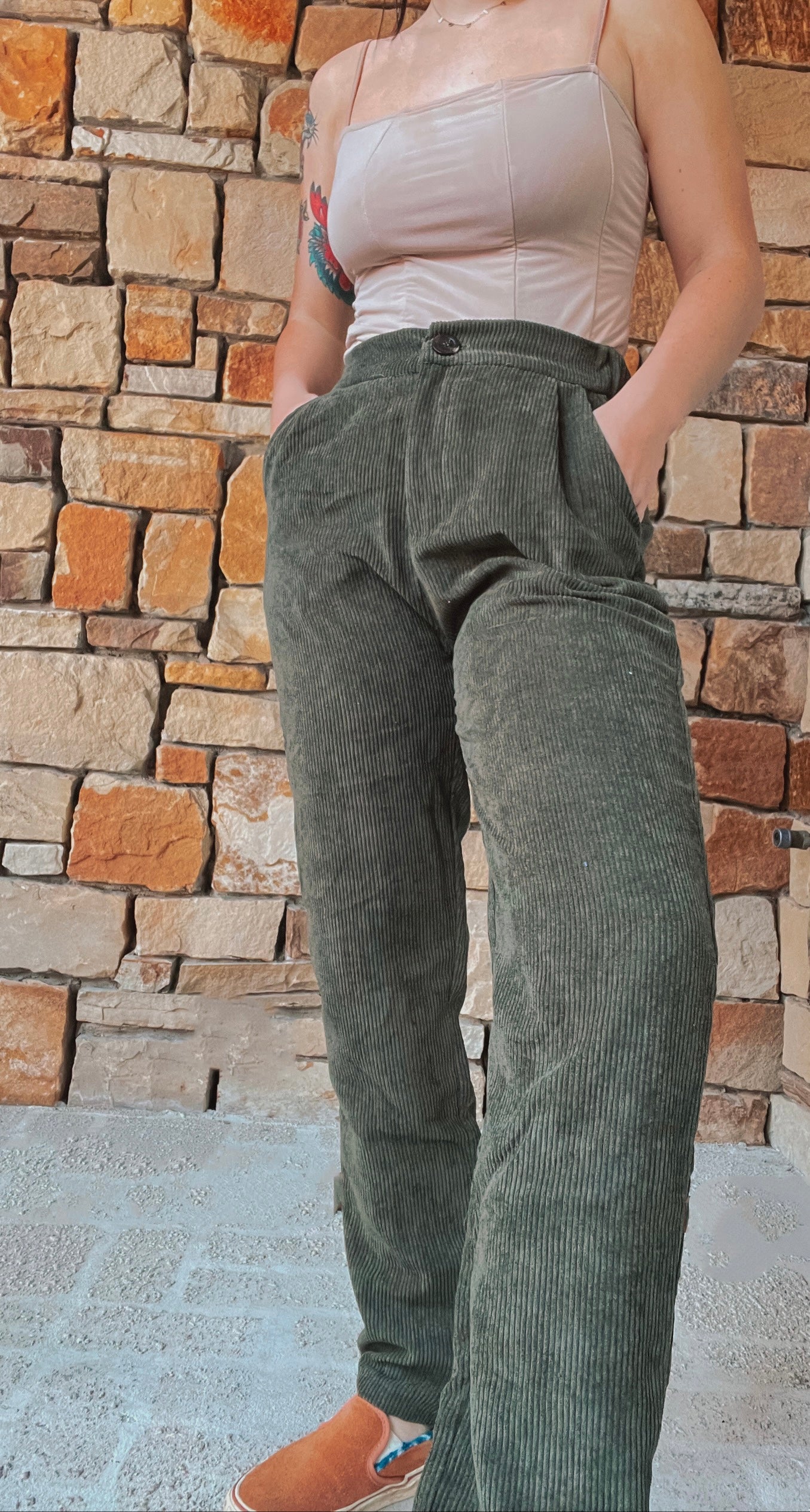 The High Rise Corduroy Pants in Olive – Railway Hippie